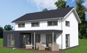 Bild: Sonnenhaus Bauweise: Fertighaus, industrielle Vorfertigung Bauart: Holzhaus, Holztafelbau