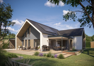 Bild: Haas Vivo 103 Bauweise: Fertighaus, industrielle Vorfertigung Bauart: Holzhaus, Holztafelbau