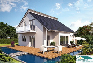 Bild: Einfamilienhaus 125  Bauweise: Fertighaus, industrielle Vorfertigung Bauart: Holzhaus, Holztafelbau